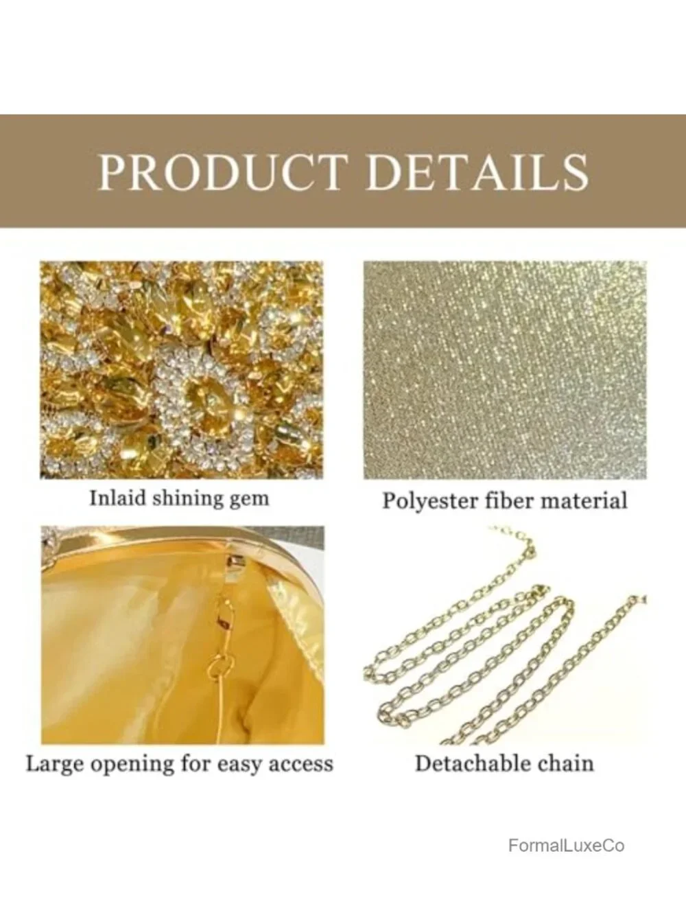 Sparkly Evening Clutch Purse - Floral Pattern, Metal, Top Handle